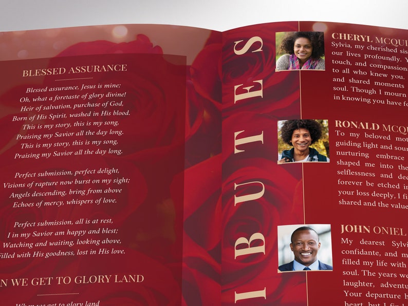 Red Gold Life Funeral Program Template, Canva Template, Magazine Style, Celebration of Life, 8 Pages, 5.5x8.5 in image 9