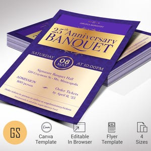 Purple Church Anniversary Flyer: Elegant Victorian Gala Invitation (Canva Template Digital Download