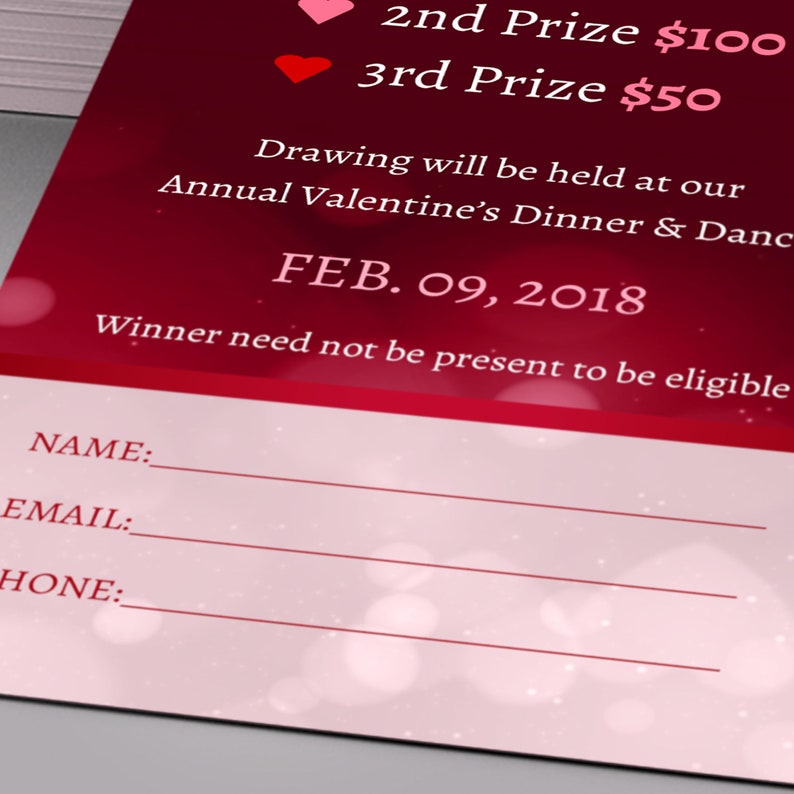 Red Pink Valentines Day Raffle Ticket Template, Word Template, Publisher, Fundraiser Event, Size 2.25x6 inches image 9
