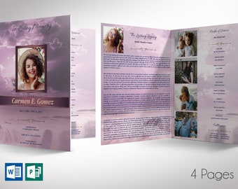 Purple Forever Funeral Program Large Template for Word Publisher V2 | 4 Pages | 11x17 inches