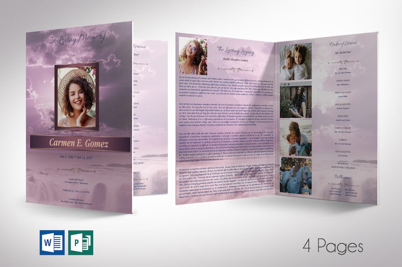 Purple Forever Funeral Program Large Template for Word Publisher V2 4 Pages 11x17 inches image 1