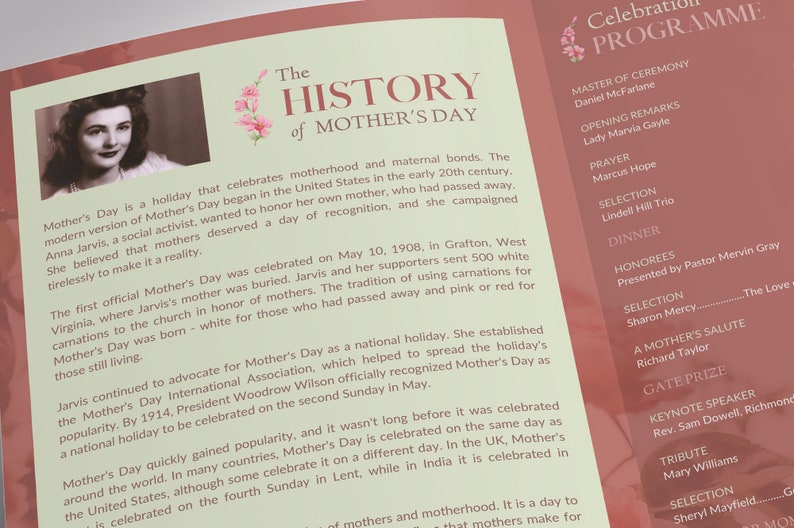 Vintage Mother's Day Program Template | Canva: 4-page Floral Church ...