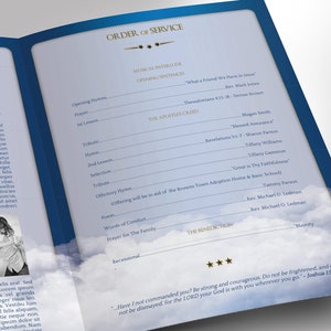 Blue Ribbon Funeral Program Large Template Word Template, Publisher Celebration of Life, Blue Sky 4 Pages 11x17 in image 7