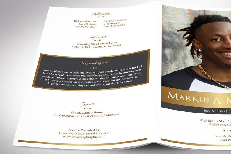 Kings Funeral Program Template Word Template, Publisher Celebration of Life 4 Pages Bifold to 5.5x8.5 inches image 6