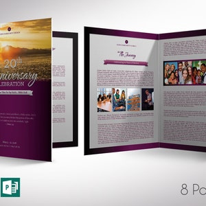 Church Anniversary Program Template: Purple and Gray, 8-Page (Word & Publisher)
