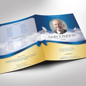 Blue Ribbon Funeral Program Large Template Word Template, Publisher Celebration of Life, Blue Sky 4 Pages 11x17 in image 2