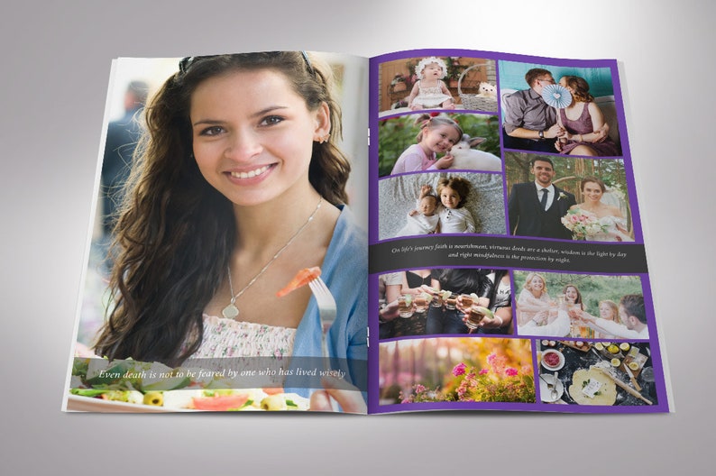 Remember Funeral Program Template, Purple Black Word Template, Publisher 8 Pages Celebration of Life 5.5x8.5 in image 3