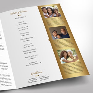 Remember Tabloid Funeral Program Template, Gold Black, Word Template, Publisher, Celebration of Life, 4 Pages 11x17 in image 7