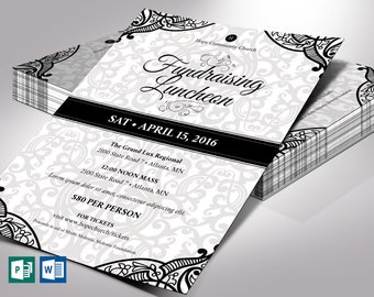 White Black Banquet Flyer Template | Word Template, Publisher | Fundraiser Event, Church Anniversary | Size 5x7 inches