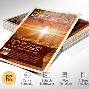 Resurrection Church Flyer Template, Canva Template, Easter Sunday, Church Invitation, Worship Service 2 Sizes image 1