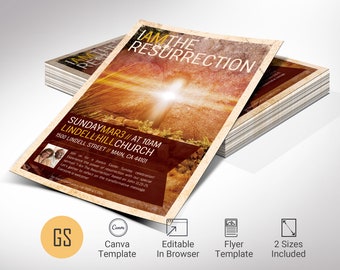 Resurrection Church Flyer Template, Canva Template, Easter Sunday, Church Invitation, Worship Service | 2 Sizes