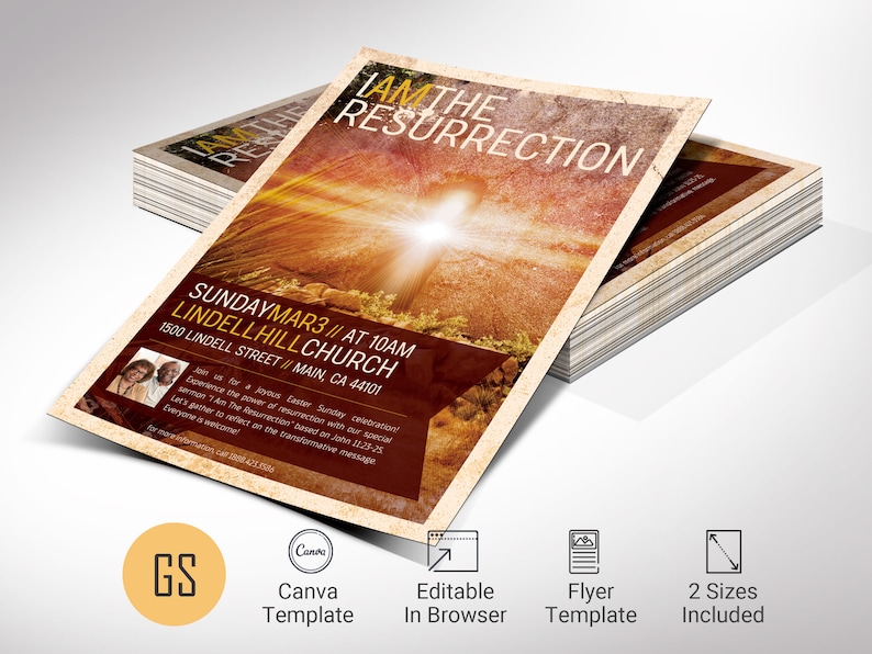 Resurrection Church Flyer Template, Canva Template, Easter Sunday, Church Invitation, Worship Service 2 Sizes image 1