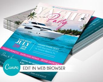 Yacht Party Flyer Template, Canva Template | Cruise Invitation, Birthday Party | Change Images | Size 4x6 | 5x5 inches