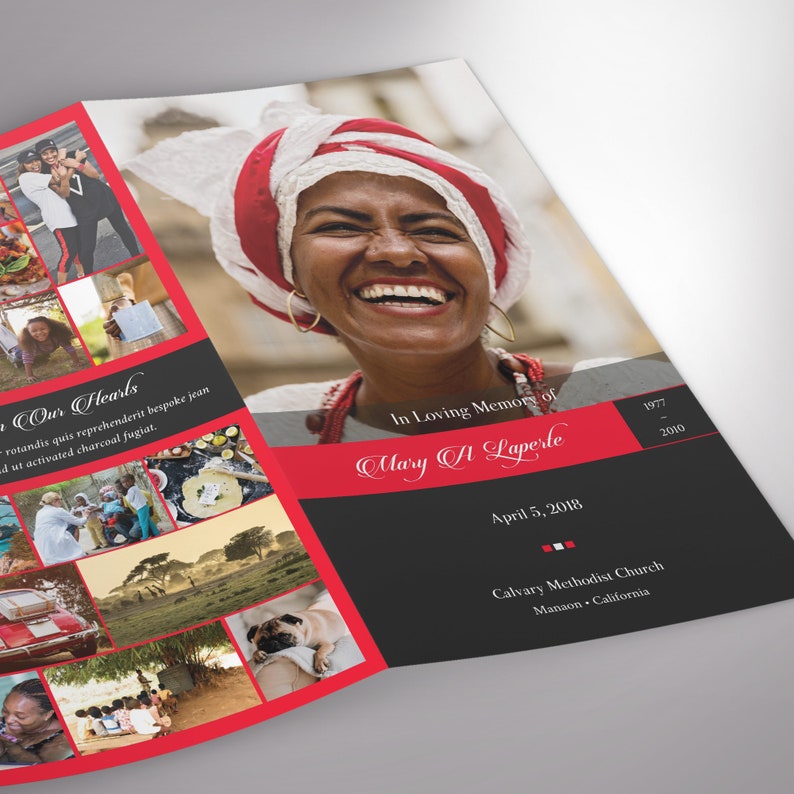 Red Black Remember Legal Trifold Funeral Program Template, Word Template, Publisher, Celebration of Life, Memorial Service, 14x8.5 in image 7