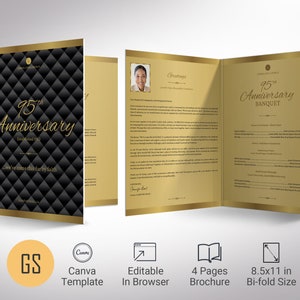 Black Gold Church Anniversary Program Template: 11x17 Canva Layout (Digital Download)