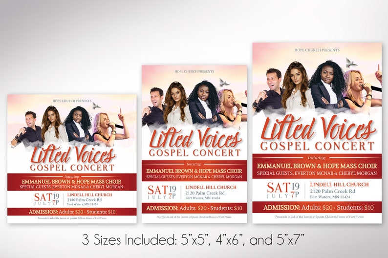 Gold and Red Gospel Concert Flyer Template, Canva Template, Church Invitation, Church Flyer, Worship Event, 3 Sizes image 2