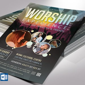 Worship Concert Flyer Template Word Template, Publisher Church Invitation, Fundraiser Event 4 Background 4x6 in image 1
