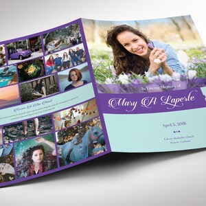 Purple Teal Tabloid Funeral Program Template Word Template, Publisher Celebration of Life 4 Pages 11x17 inches image 2