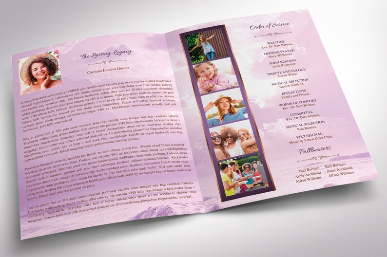 Purple Forever Tabloid Funeral Program Template, Canva Template, Celebration of Life, Obituary Program, 8 Pgs, 11x17 in image 3