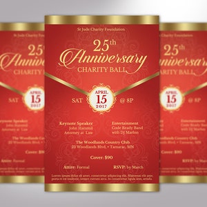 Red Gold Anniversary Gala Flyer Template, Word Template, Publisher, Pastor Appreciation, Banquet Flyer, 5.5x8.5 in image 2