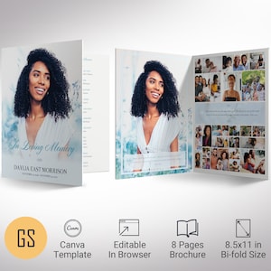 Sky Blue Funeral Program Template: Women&#39;s Memorial, Celebration of Life (Canva, Digital Download)