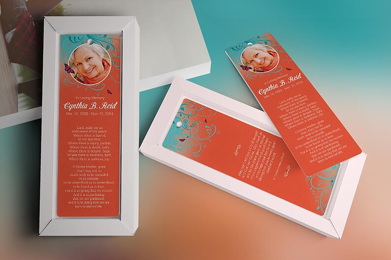 Butterfly Funeral Bookmark Template Word Template, Publisher Memorial Favor, Celebration of Life 2.75x8 inches image 7