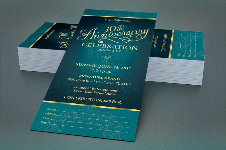 Teal Church Anniversary Ticket Template Word Template, Publisher Pastor Appreciation, Banquet Ticket Size 3x7 in image 3