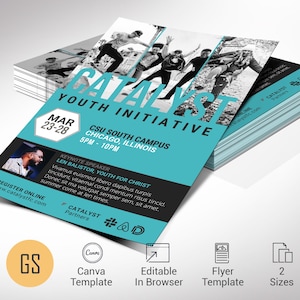 Catalyst Youth Camp-flyersjabloon voor Canva, Blue Summit & conferentie-uitnodiging, kerkbijbel tienergroep bewerkbare direct downloaden, formaat 2