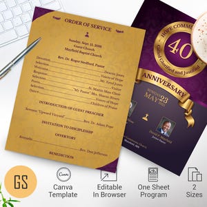 Purple & Gold Church Anniversary Program Template: Elegant Gala Bulletin (Canva, Digital Download)