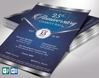 Blue Silver Anniversary Gala Flyer Template | Word Template, Publisher | Church Anniversary, Banquet Invite | 5.5x8.5 in