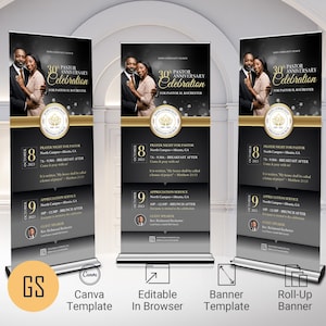 Black & Gold Church Anniversary Banner Template: Pastor Appreciation (Canva)
