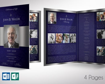Dignity Tabloid Funeral Program Template for Word and Publisher | Celebration of Life, Obituary | 4 Pages | 11x17 inches