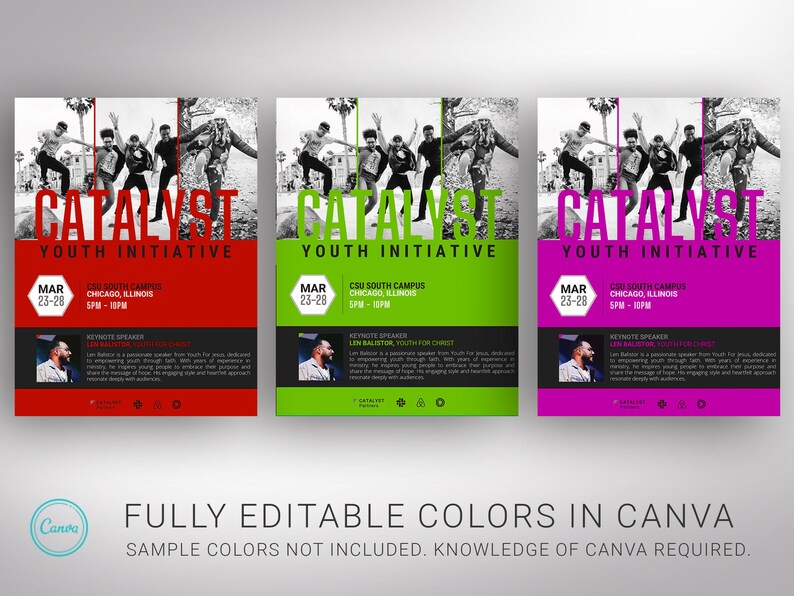 3 color change samples of the tabloid youth conference bifold brochure