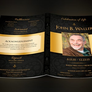 Black Gold Dignity Funeral Program Template, Word Template, Publisher, Celebration of Life, 8 Pages 5.5x8.5 inches image 2