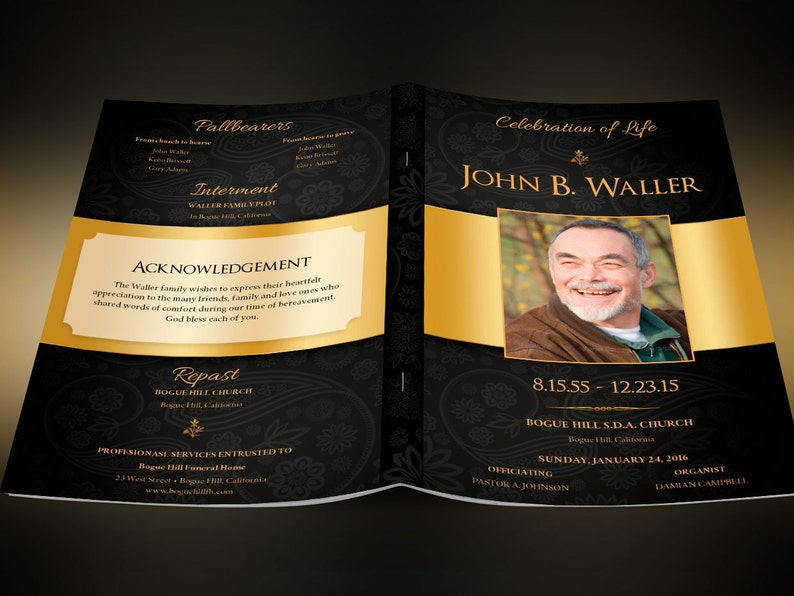 Black Gold Dignity Funeral Program Template, Word Template, Publisher, Celebration of Life, 8 Pages 5.5x8.5 inches image 2