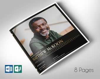 Diamond Square Funeral Program Template for Word and Publisher | 8 Pages |  Bi-fold to 8x8 inches