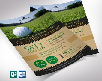 Charity Golf Tournament Flyer Template | Word Template, Publisher | Golf Competition, Sports Invitation | 8.5x11 inches