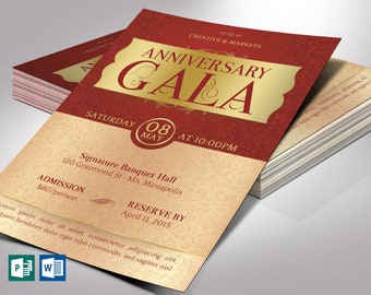 Red Gold Anniversary Gala Flyer Template, Word Template, Publisher, Banquet Invitation, Church Anniversary, 4x6 in