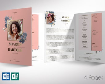 Floral Rose Gold Funeral Program Template for Word and Publisher | 4 Pages |  Bi-fold to to 8.5x11 inches