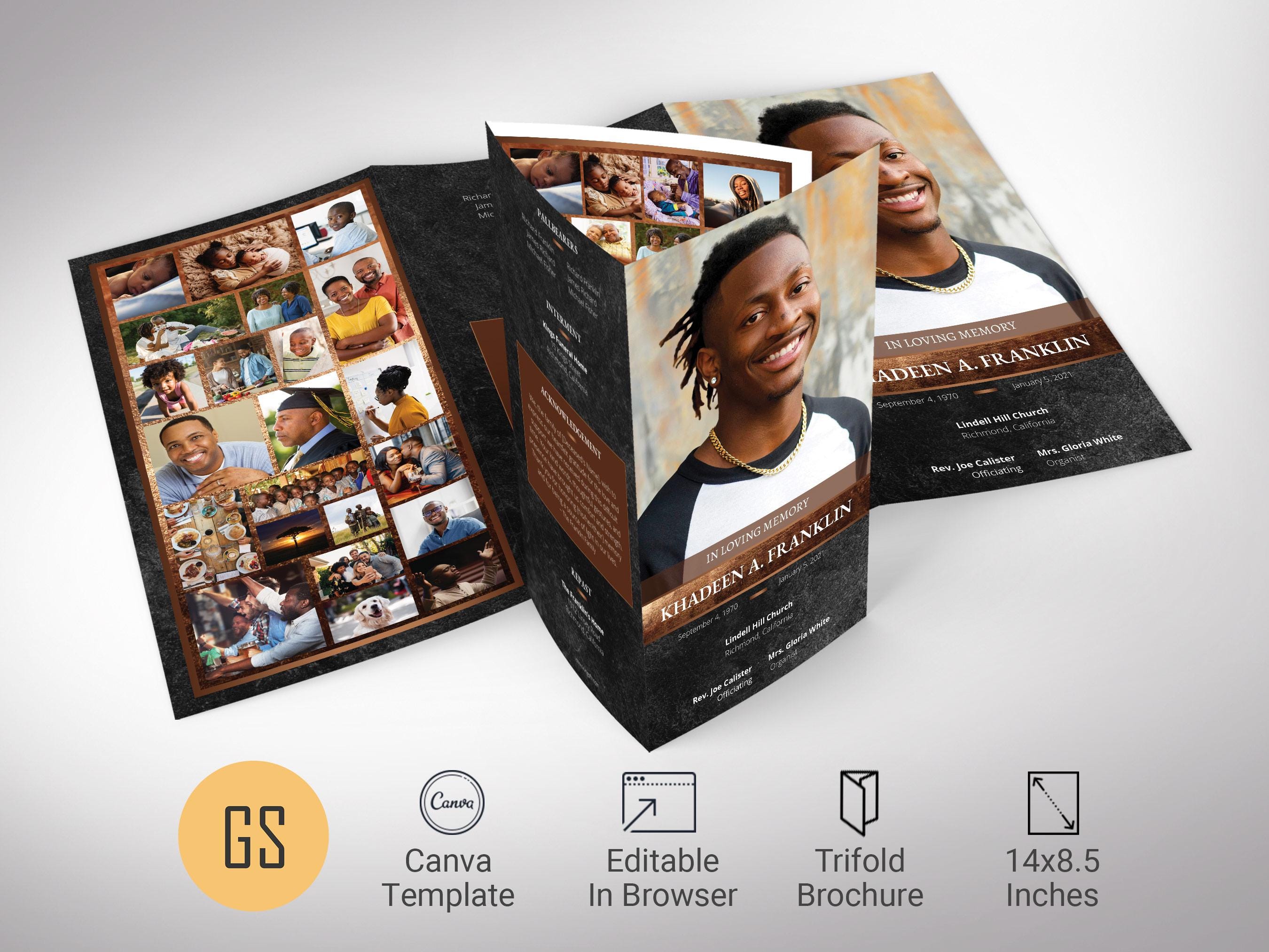 Copper Funeral Program Template: Legal Trifold Obituary (canva