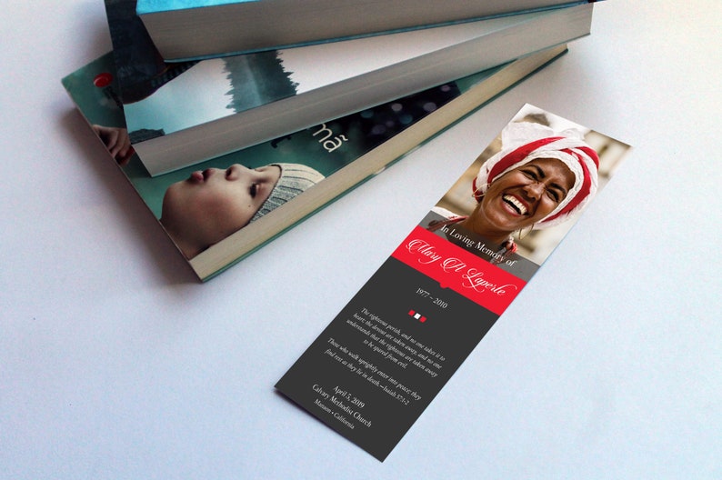 Red Black Funeral Bookmark Template Set, Word and Publisher, Remember