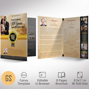 Clergy Anniversary Program Canva Template: Gold & Black Church Event Brochure (Digital Download 11x17&quot;)