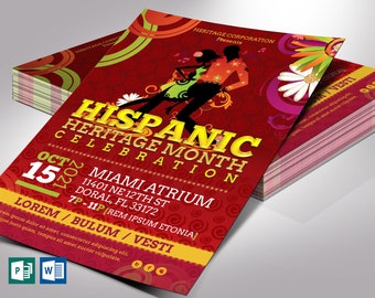 Spaanse erfgoedmaand flyer-sjabloon | Word-sjabloon, uitgever | Cinco de Mayo, Mardi Gras, feestflyer | Afmeting 4x6 inch