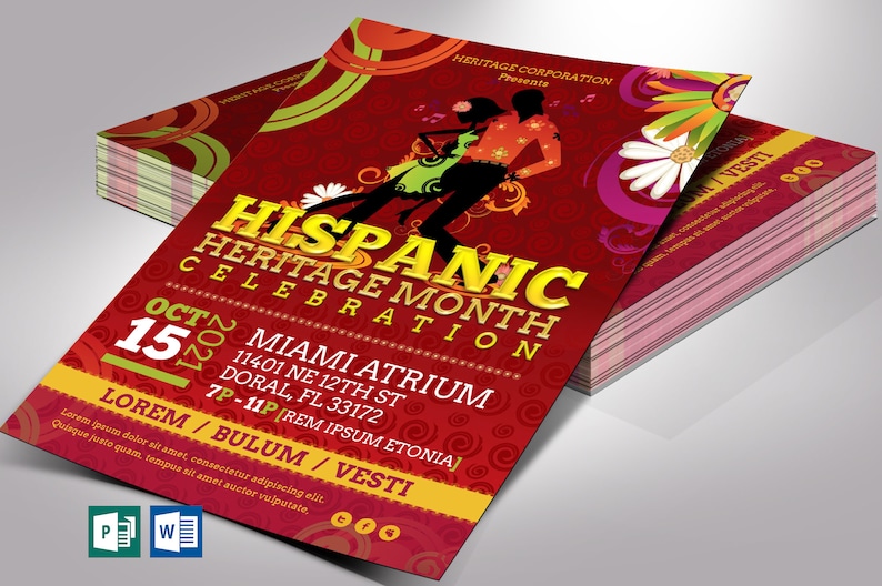 Hispanic Heritage Month Flyer Template Word Template, Publisher Cinco de Mayo, Mardi Gras, Party Flyer Size 4x6 in image 1