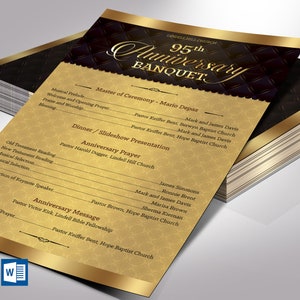 Zestaw szablonów programu na rocznicę Złotego Kościoła, Word i Publisher, złoto i czerń, jedna strona, uznanie dla pastora, 5,5 x 8,5 cala
