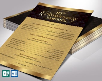 Golden Church Anniversary Program Template | Word Template, Publisher | One Sheet, Pastor Appreciation | 5.5x8.5 inches