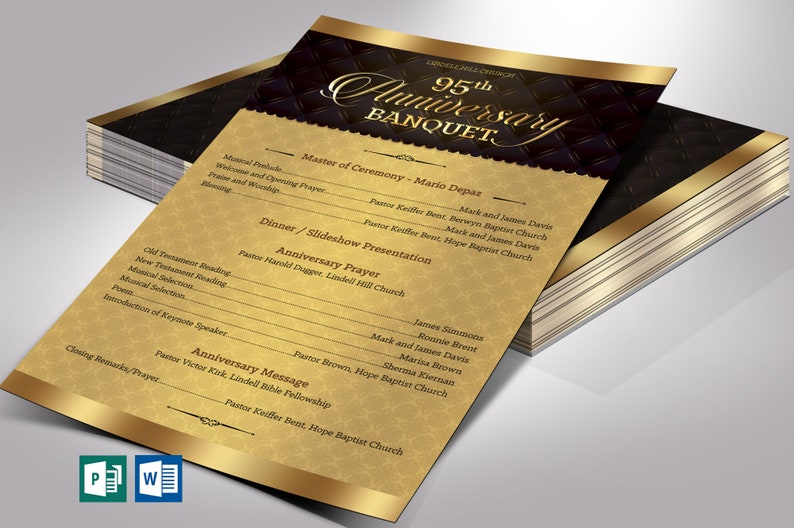 Golden Church Anniversary Program Template Word Template, Publisher One Sheet, Pastor Appreciation 5.5x8.5 inches image 1