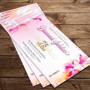 Church Anniversary Ticket Template for Word and Publisher, Fuchsia and Pink Banquet Ticket, Pastor Gala 7x3 inches image 4