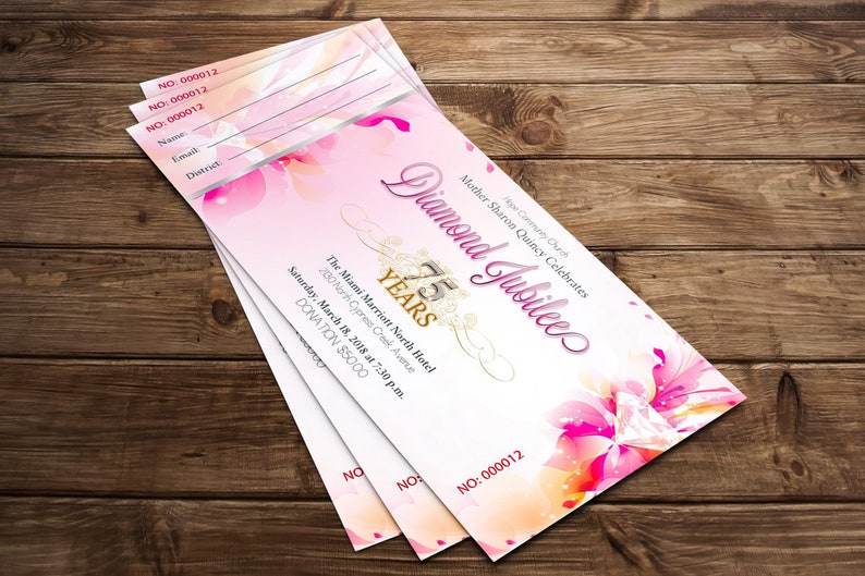 Church Anniversary Ticket Template for Word and Publisher, Fuchsia and Pink Banquet Ticket, Pastor Gala 7x3 inches image 4