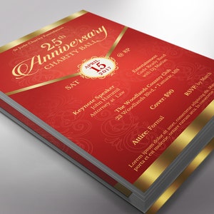 Red Gold Anniversary Gala Flyer Template, Word Template, Publisher, Pastor Appreciation, Banquet Flyer, 5.5x8.5 in image 3